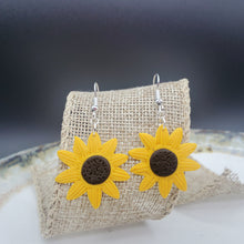 Load image into Gallery viewer, Large Sunflower Brown &amp; Yellow Dangle Handmade Earrings
