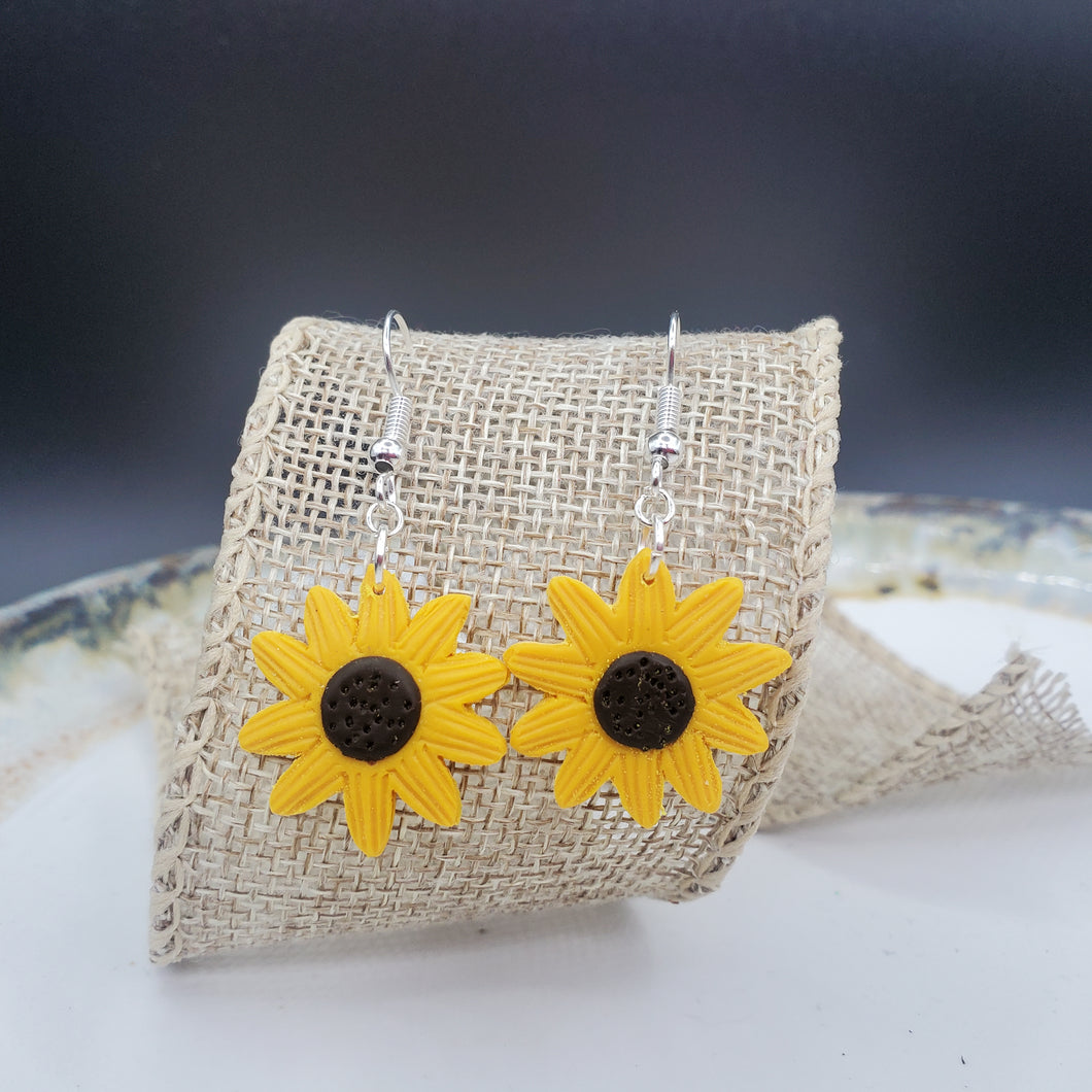 Medium Sunflower Brown & Yellow Dangle Handmade Earrings