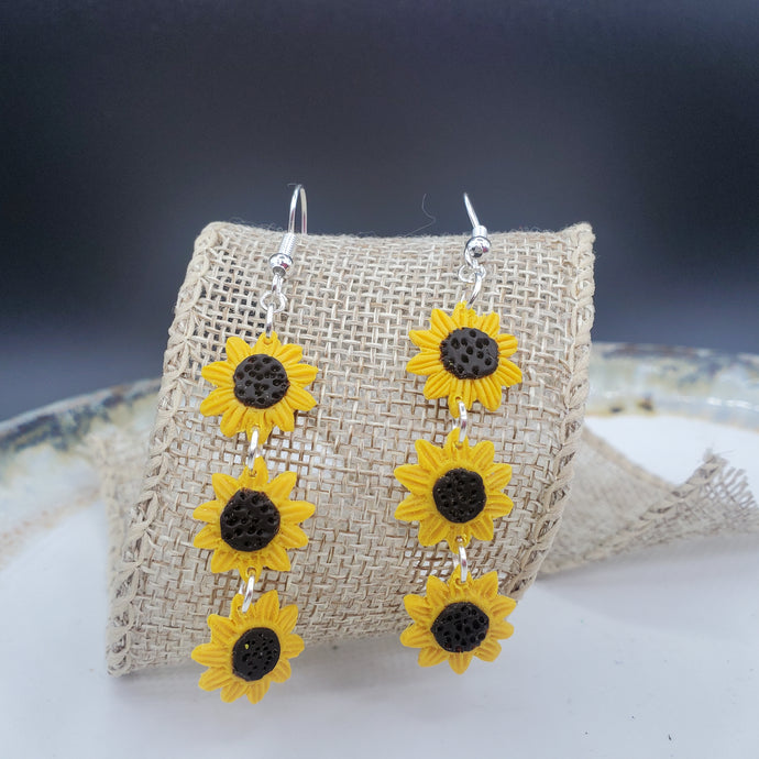Triple S Sunflower Brown & Yellow Dangle Handmade Earrings