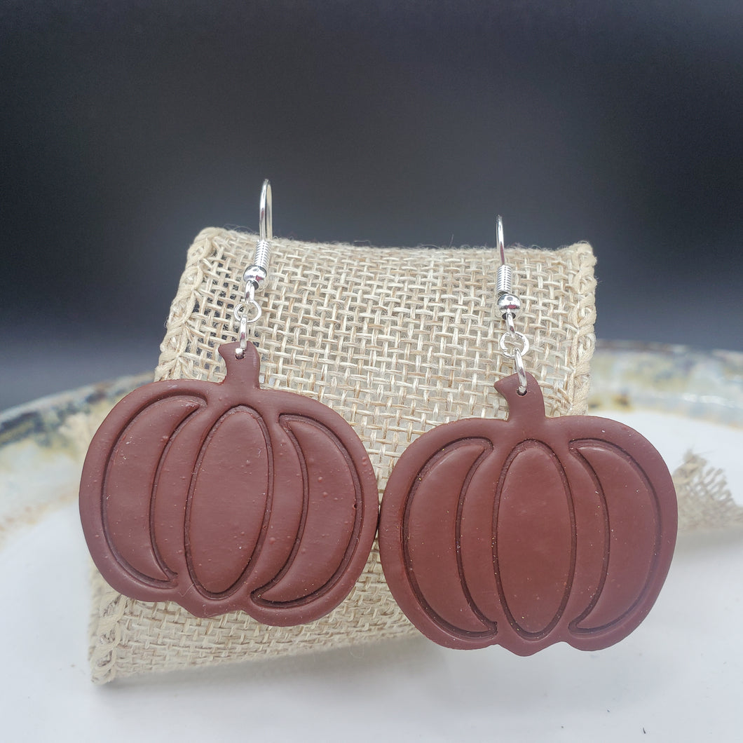 Large Pumpkin Solid Brown Dangle Handmade Earrings