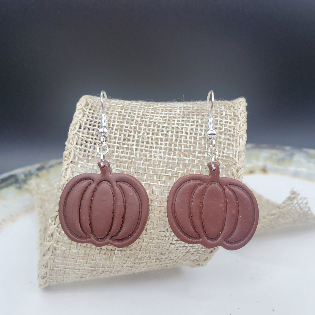 Medium Pumpkin Solid Brown Dangle Handmade Earrings