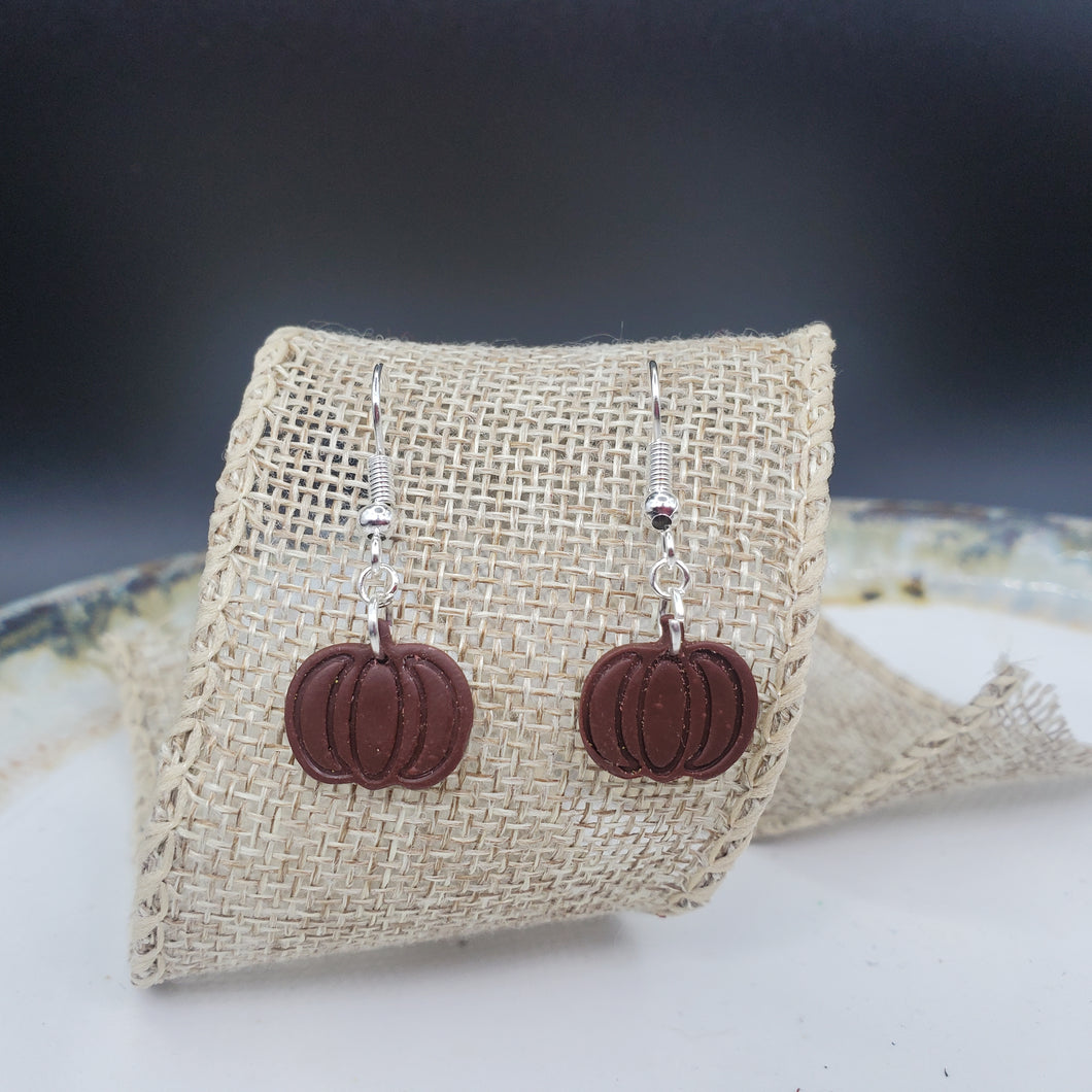 Small Pumpkin Solid Brown Dangle Handmade Earrings