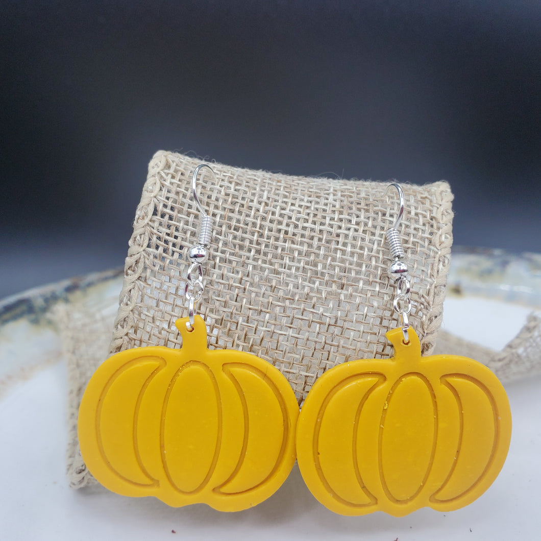 Large Pumpkin Solid Yellow Dangle Handmade Earrings