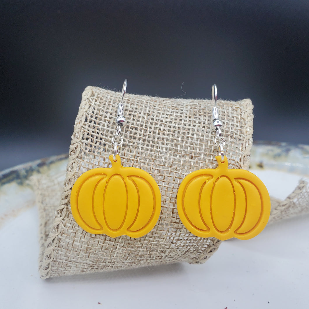 Medium Pumpkin Solid Yellow Dangle Handmade Earrings