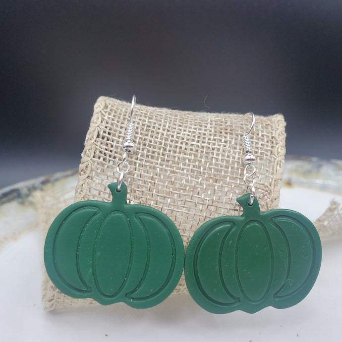 L Pumpkin Solid Green Dangle Handmade Earrings