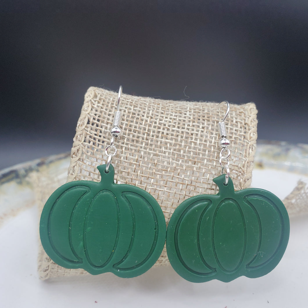 Large Pumpkin Solid Green Dangle Handmade Earrings