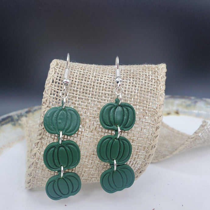 Triple Pumpkin Solid Green Dangle Handmade Earrings