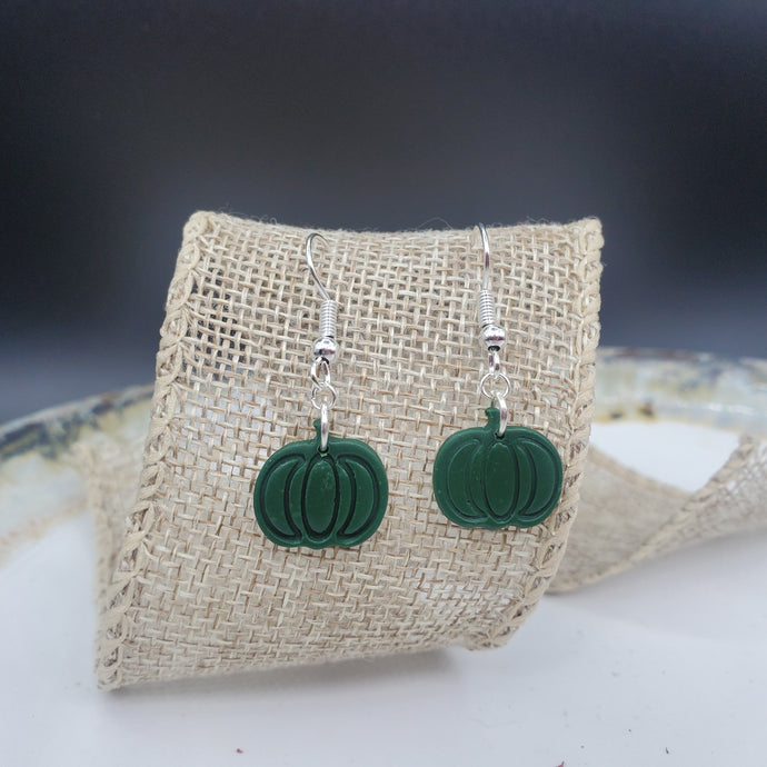 S Pumpkin Solid Green Dangle Handmade Earrings