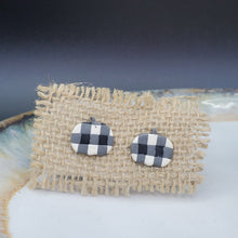 Load image into Gallery viewer, Small Pumpkin Buffalo Plaid Black and White Post Handmade Earrings
