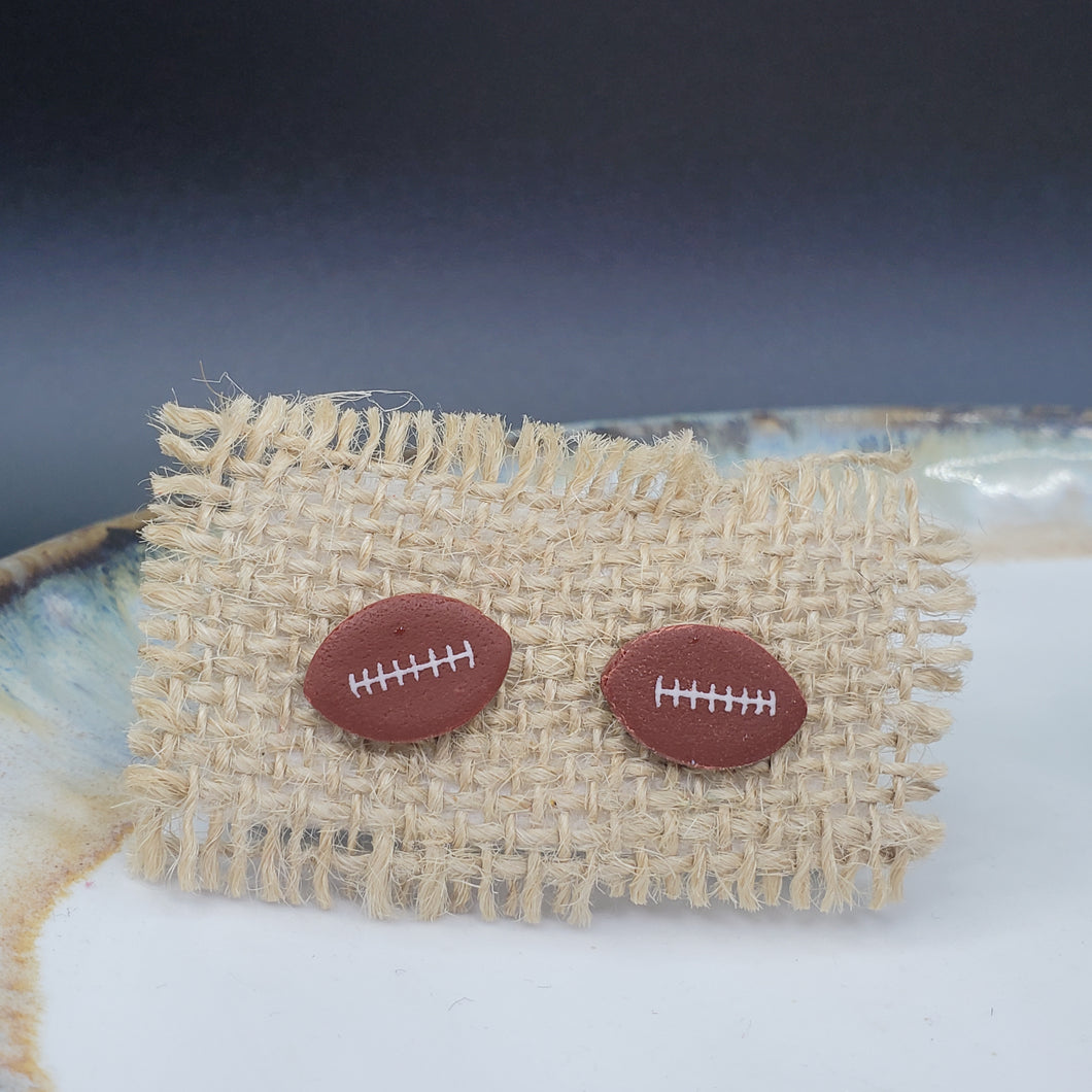 Small Football Brown Post Handmade Earrings