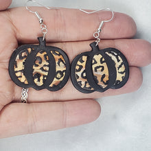 Load image into Gallery viewer, L Wide Pumpkin Black Leopard Print Dangle Handmade Earrings
