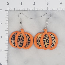 Load image into Gallery viewer, Large Wide Orange Pumpkin with Black Leopard Print Dangle Handmade Earrings
