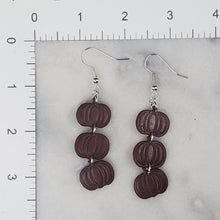 Load image into Gallery viewer, Triple Pumpkin Solid Brown Dangle Handmade Earrings

