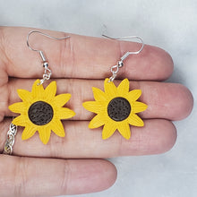Load image into Gallery viewer, Large Sunflower Brown &amp; Yellow Dangle Handmade Earrings
