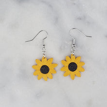 Load image into Gallery viewer, Medium Sunflower Brown &amp; Yellow Dangle Handmade Earrings

