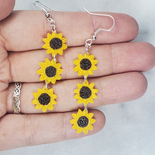 Load image into Gallery viewer, Triple S Sunflower Brown &amp; Yellow Dangle Handmade Earrings
