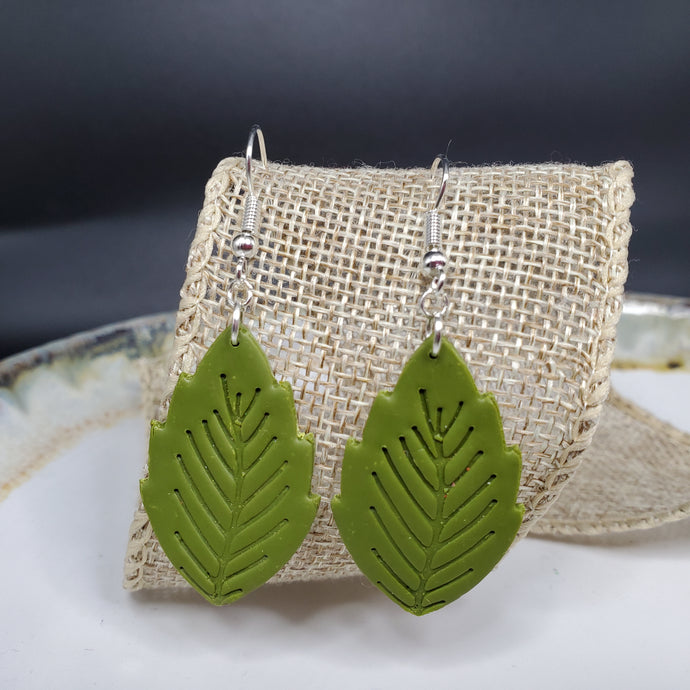 L Leaf 1 Solid Green Dangle Handmade Earrings