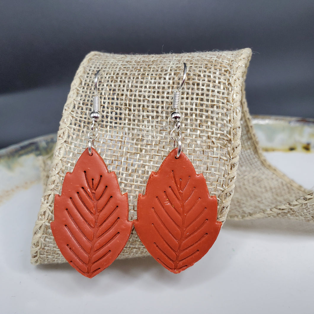 L Leaf 1 Solid Rust Dangle Handmade Earrings
