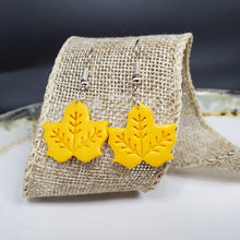 Load image into Gallery viewer, M Leaf 2 Solid Yellow Dangle Handmade Earrings
