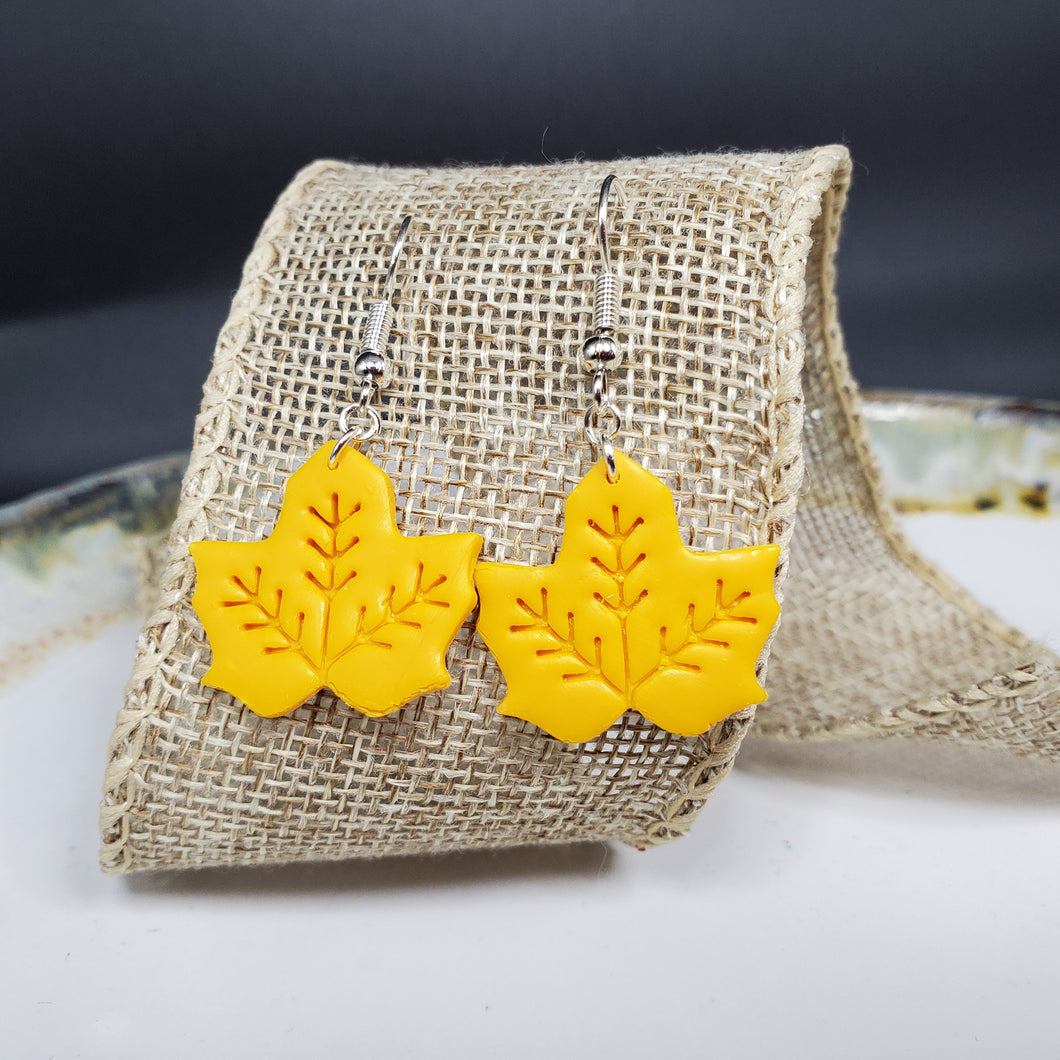 Medium Leaf 2 Solid Yellow Dangle Handmade Earrings