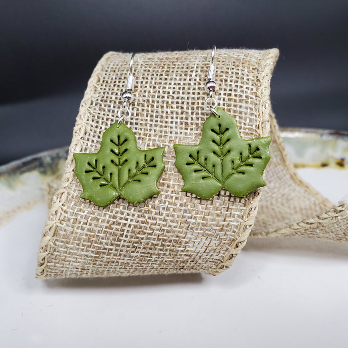 M Leaf 2 Solid Green Dangle Handmade Earrings