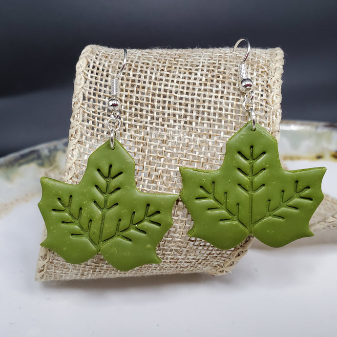 L Leaf 2 Solid Green Dangle Handmade Earrings