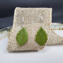 Load image into Gallery viewer, M Leaf 1 Solid Green Dangle Handmade Earrings
