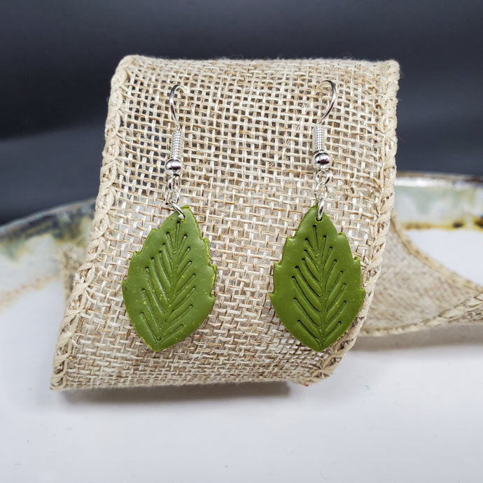 M Leaf 1 Solid Green Dangle Handmade Earrings