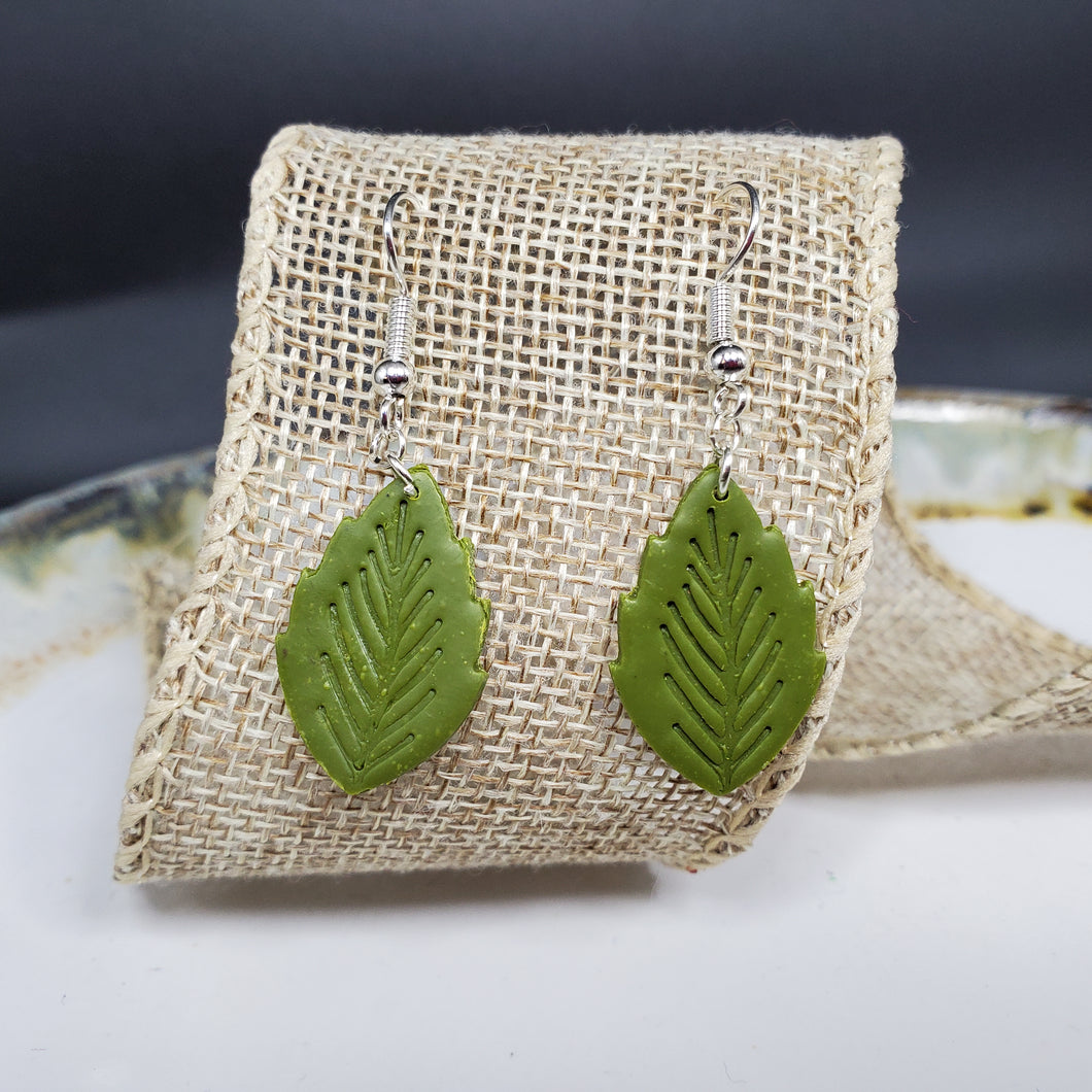 Medium Leaf 1 Solid Green Dangle Handmade Earrings