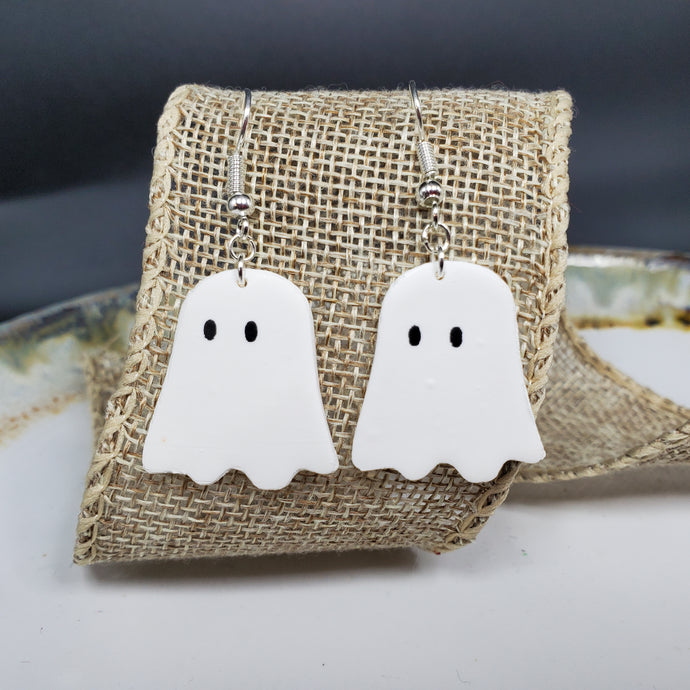 Ghost M Solid White Dangle Handmade Earrings