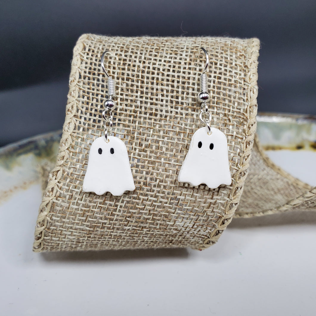 Ghost Small Solid White Dangle Handmade Earrings