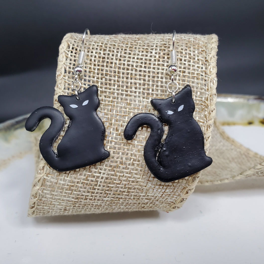 Medium Cat Solid Black Dangle Handmade Earrings
