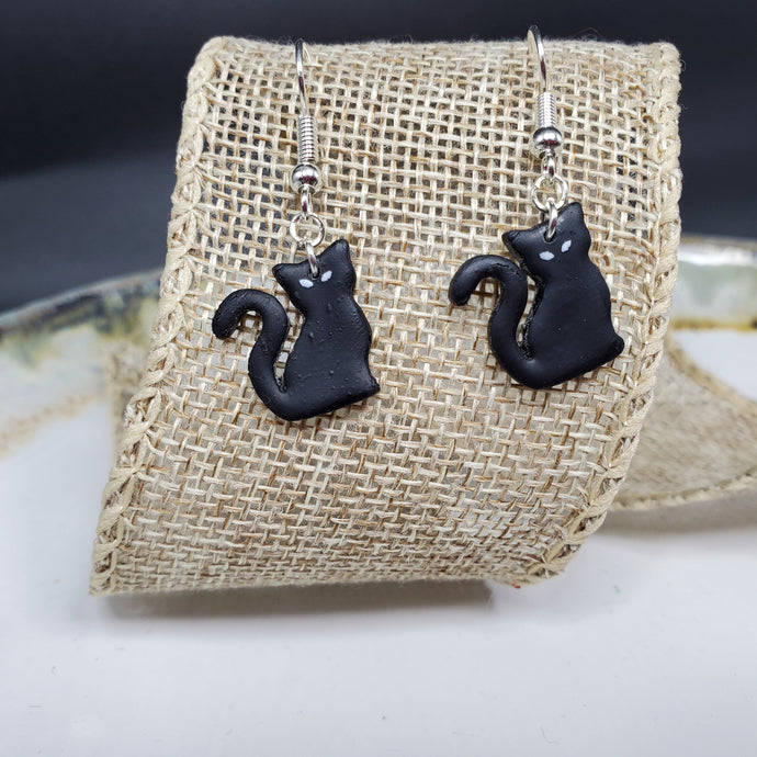Cat S Solid Black Dangle Handmade Earrings
