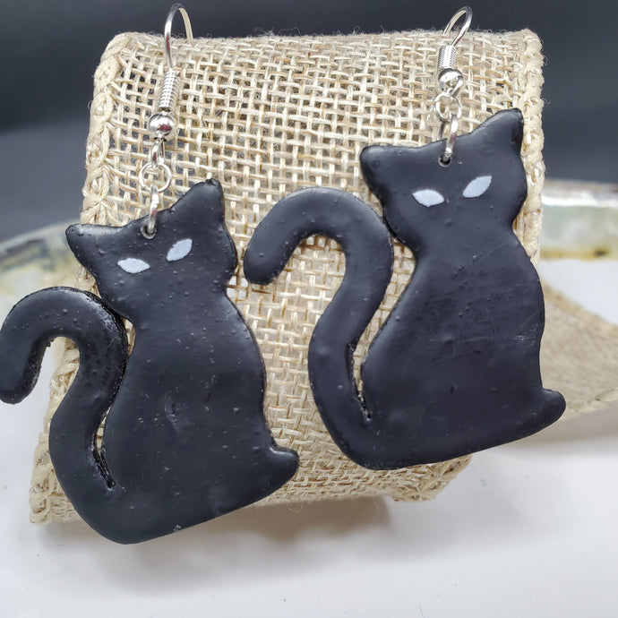 L Cat Solid Black Handmade Dangle Handmade Earrings