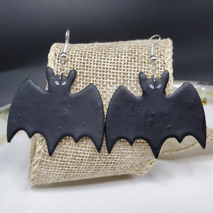 L Bat Solid Black Dangle Handmade Earrings