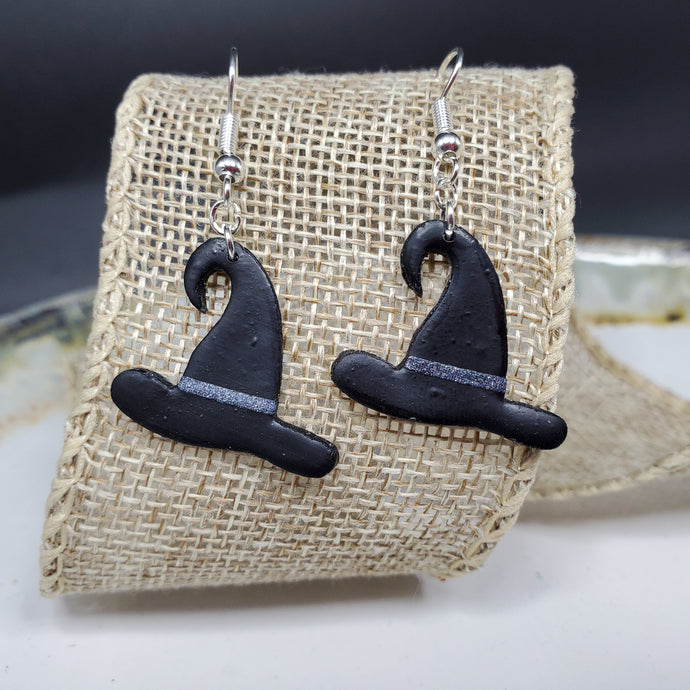 M Hat Solid Black Dangle Handmade Earrings
