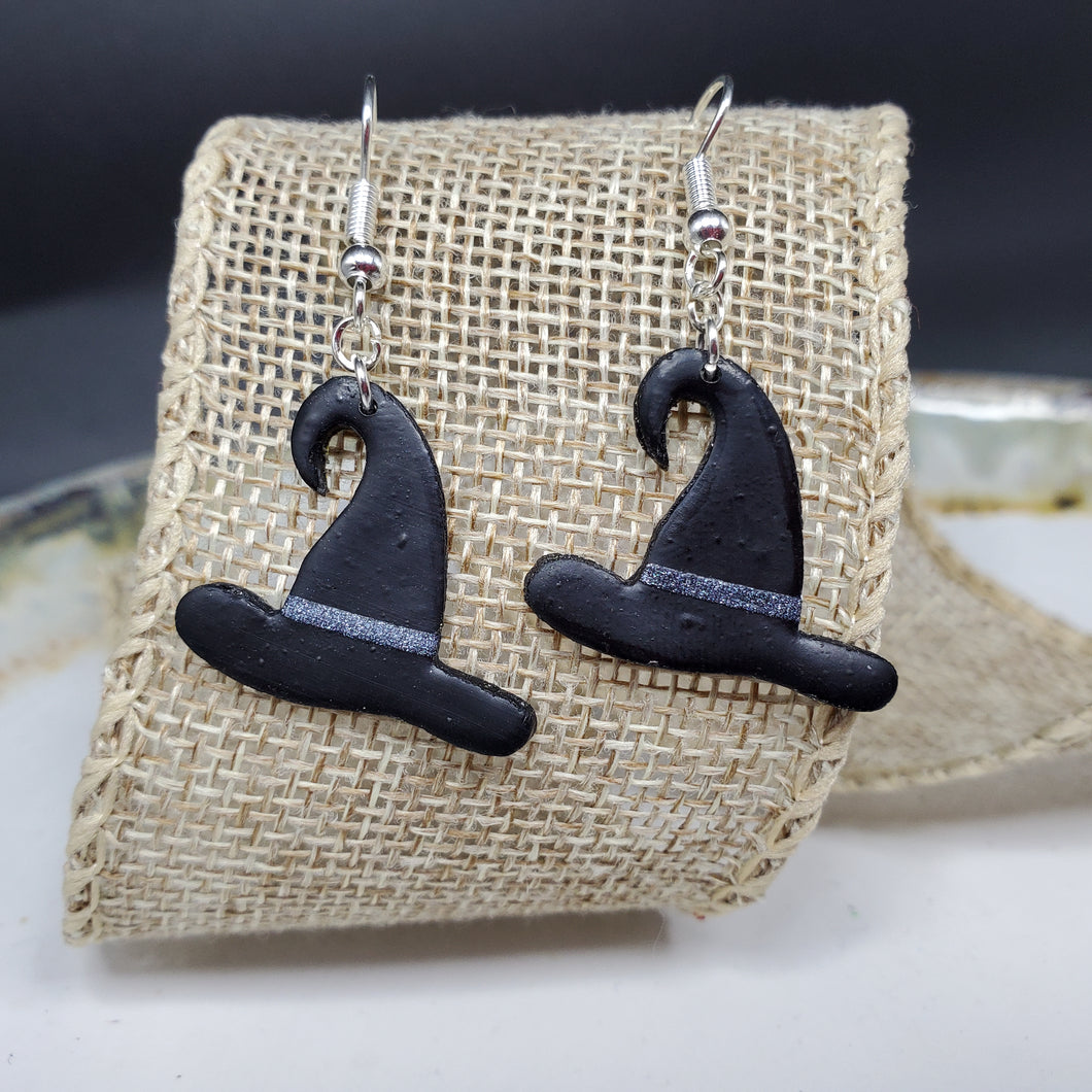 Medium Hat Solid Black Dangle Handmade Earrings