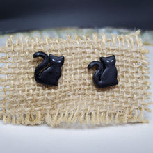 Load image into Gallery viewer, Cat Solid Black Post Handmade Earrings

