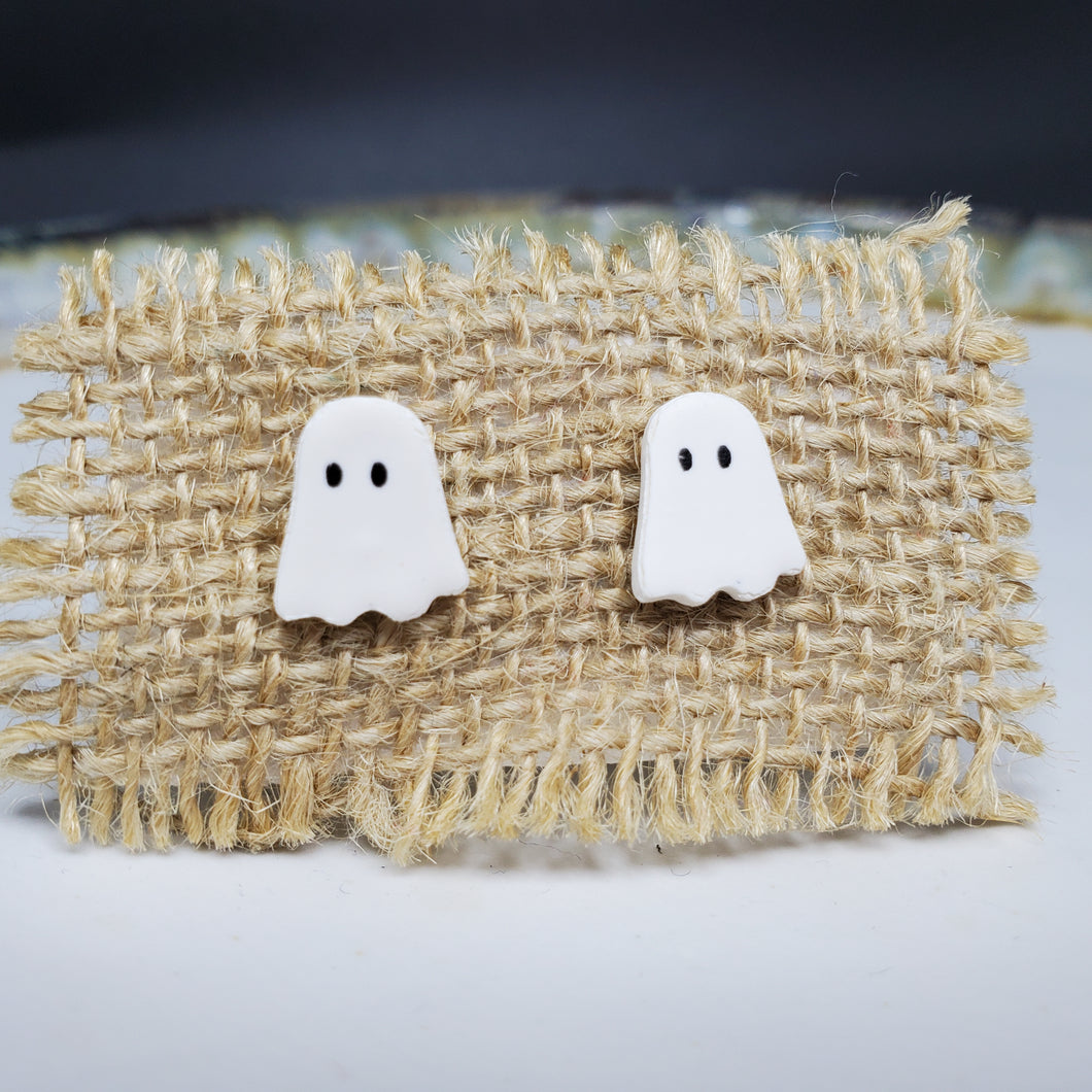 Ghost Solid White Post Handmade Earrings