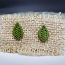 Load image into Gallery viewer, S Leaf 1 Solid Green Post Handmade Earrings
