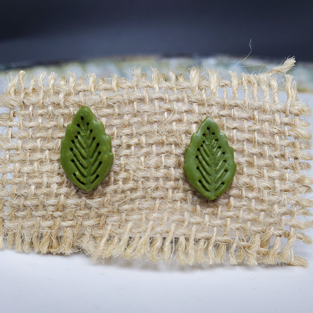 Small Leaf 1 Solid Green Post Handmade Earrings