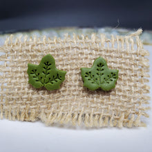 Load image into Gallery viewer, S Leaf 2 Solid Green Post Handmade Earrings
