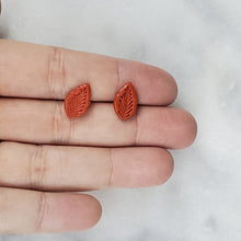 Load image into Gallery viewer, Small Leaf 1 Solid Rust Post Handmade Earrings
