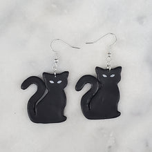 Load image into Gallery viewer, Large Cat Solid Black Handmade Dangle Earrings
