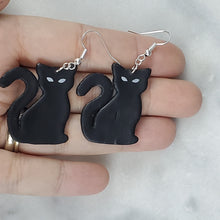 Load image into Gallery viewer, Large Cat Solid Black Handmade Dangle Earrings
