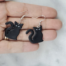 Load image into Gallery viewer, M Cat Solid Black Dangle Handmade Earrings
