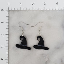 Load image into Gallery viewer, Medium Hat Solid Black Dangle Handmade Earrings
