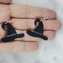 Load image into Gallery viewer, L Hat Solid Black Dangle Handmade Earrings
