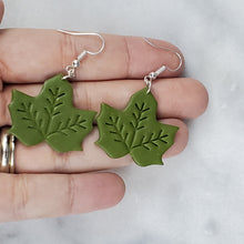 Load image into Gallery viewer, L Leaf 2 Solid Green Dangle Handmade Earrings
