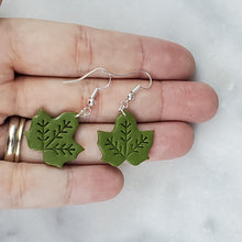 Load image into Gallery viewer, M Leaf 2 Solid Green Dangle Handmade Earrings
